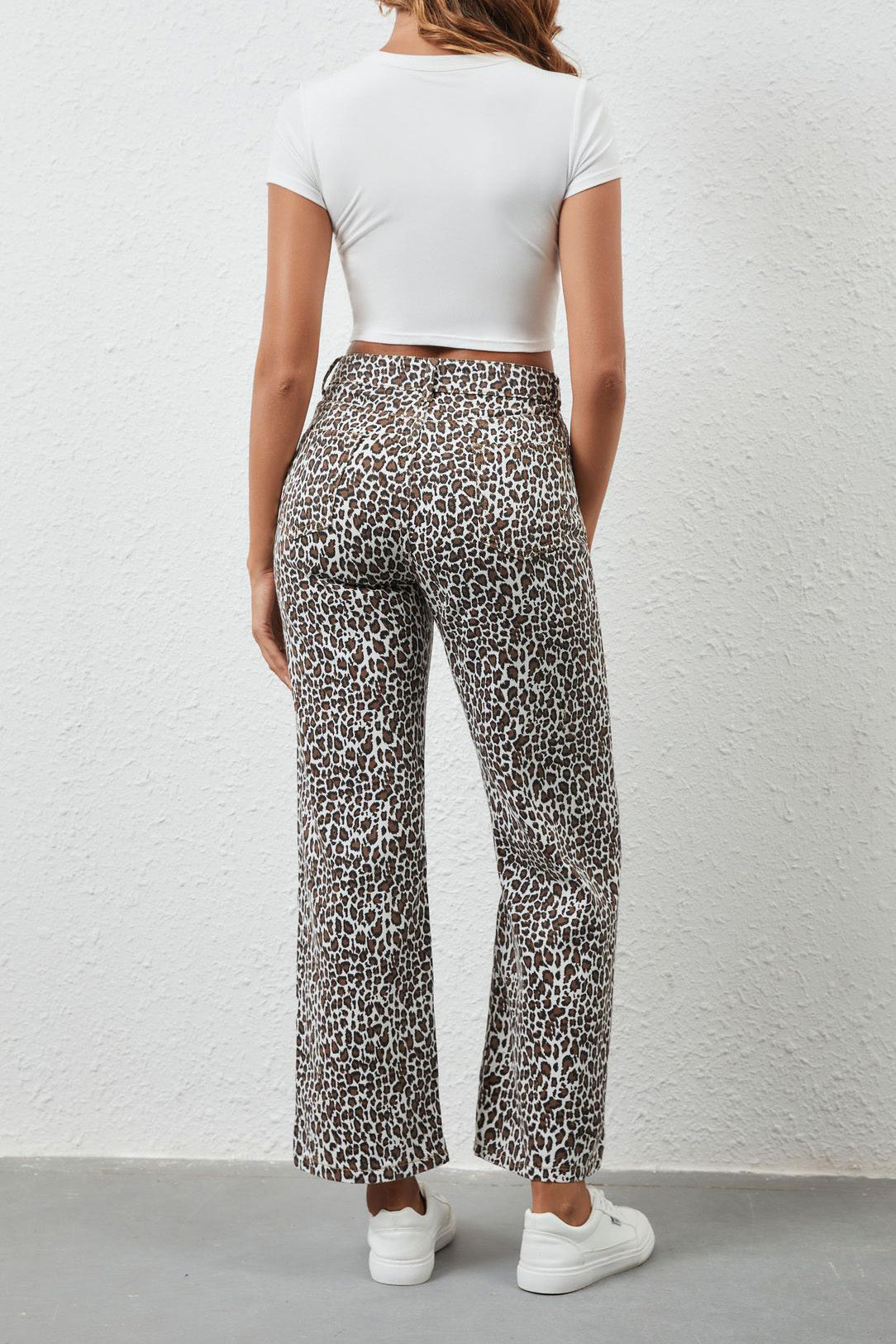 Leopard Print Loose Fit Denim Jeans