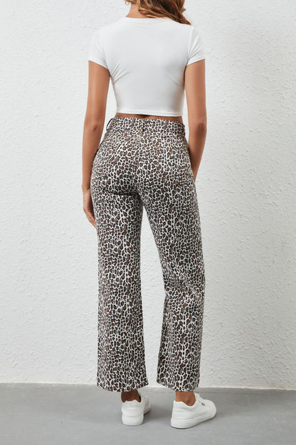 Leopard Print Loose Fit Denim Jeans