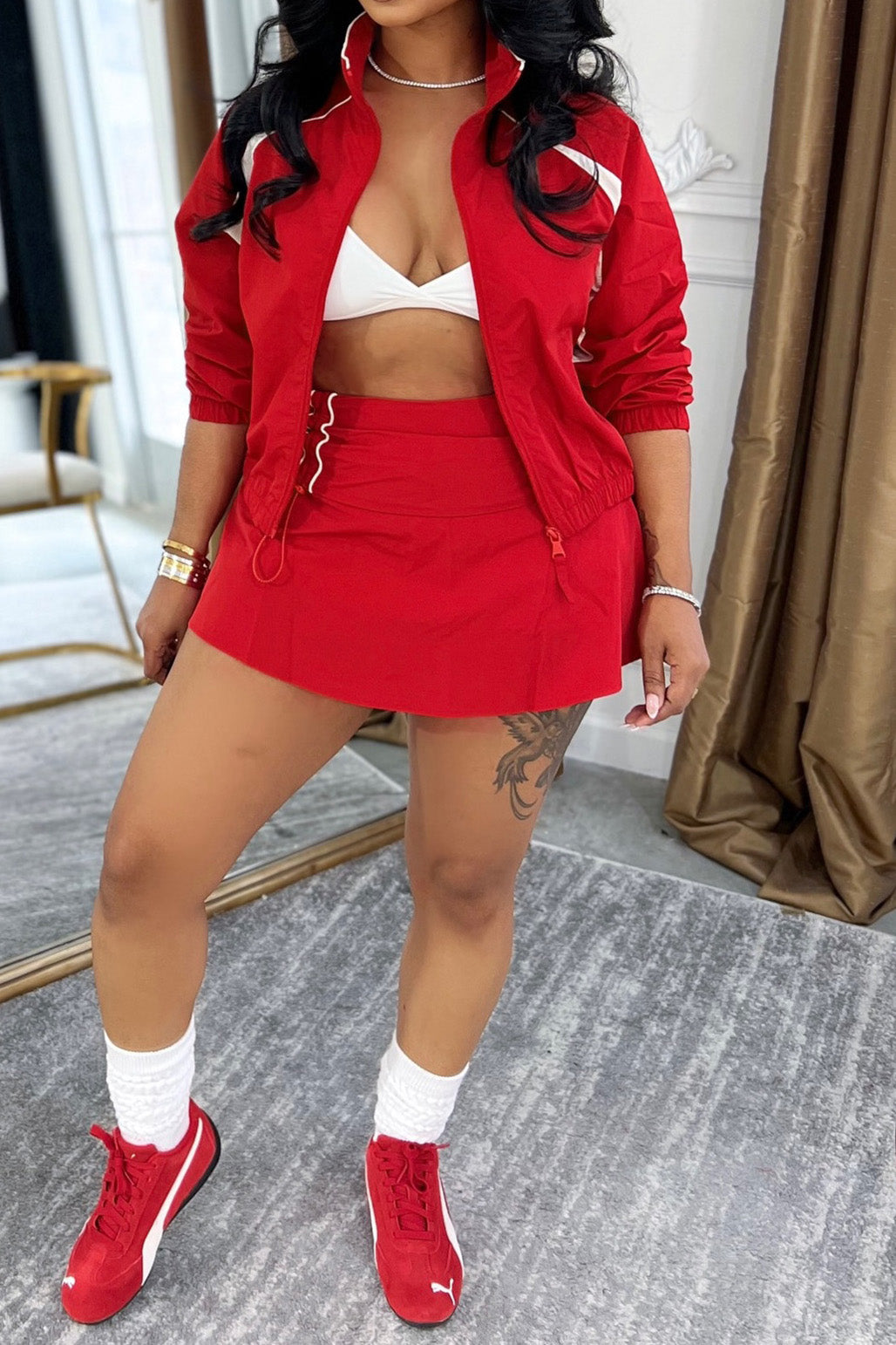 Contrast Panel Windbreaker & Skirt Set