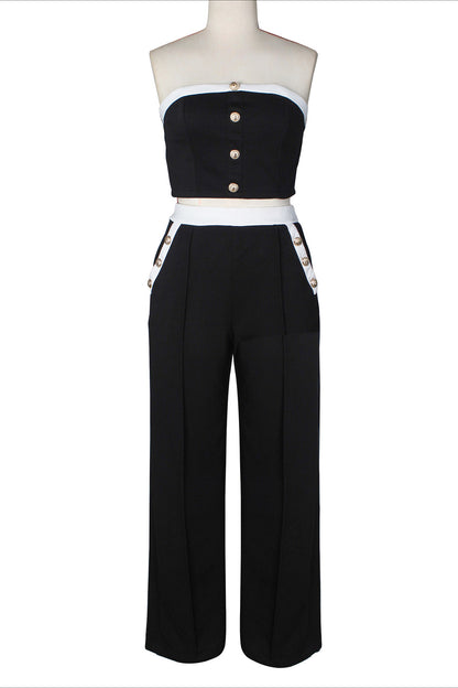 Wide-Leg Pant Suit with Wrap Detail Top