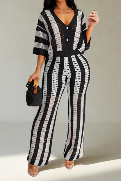 V-Neck Knit Pants Set