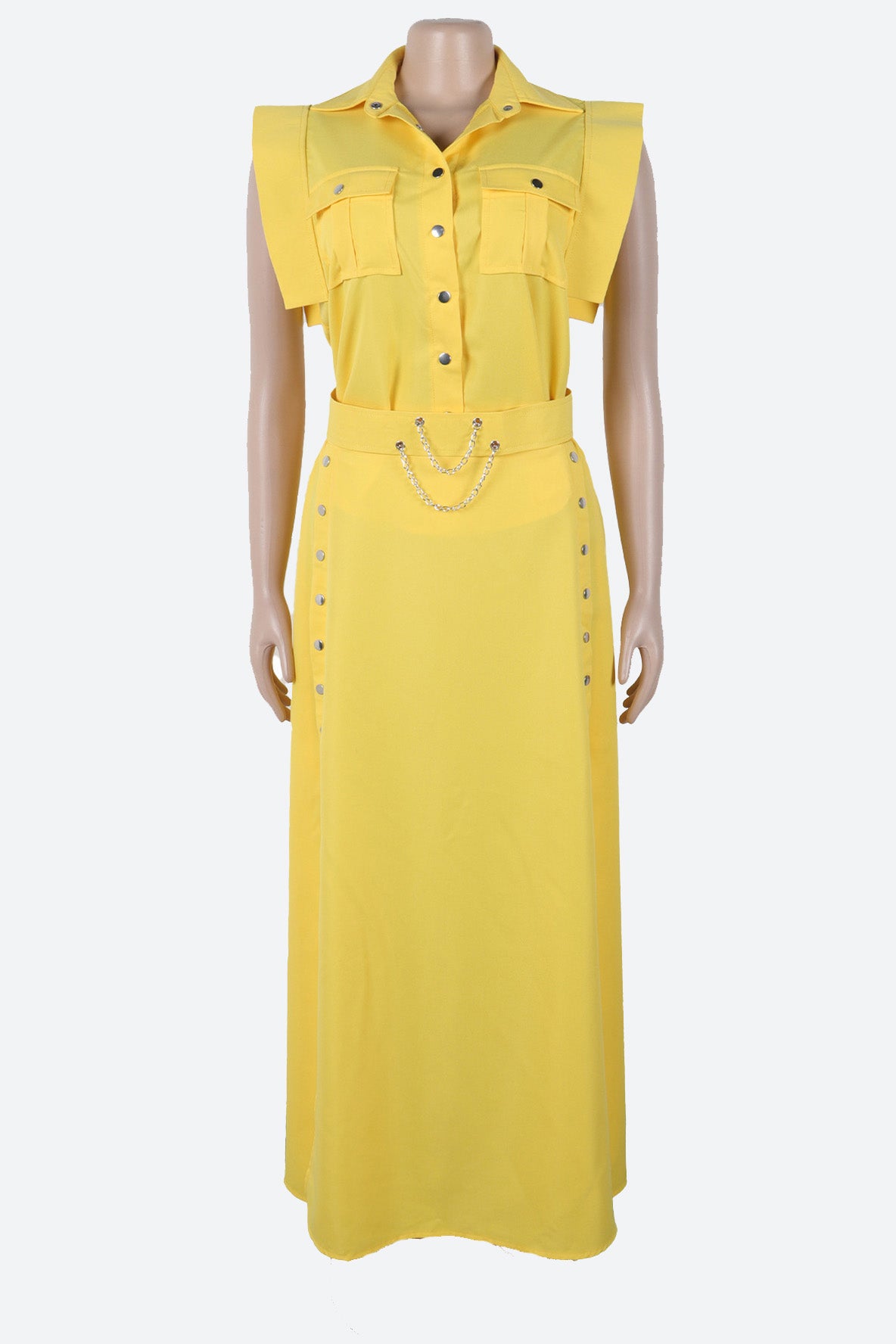 Solid Color Sleeveless Workwear Slit Dress Set
