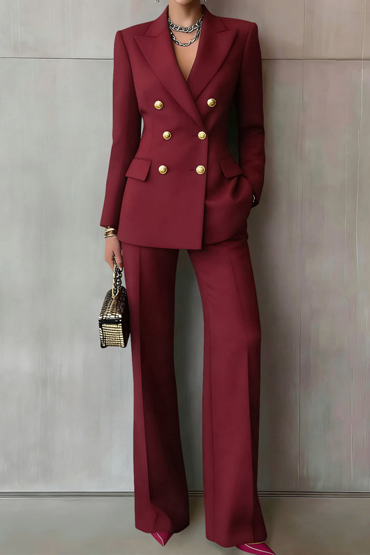 Double-Breasted Blazer & Wide-Leg Pants Set