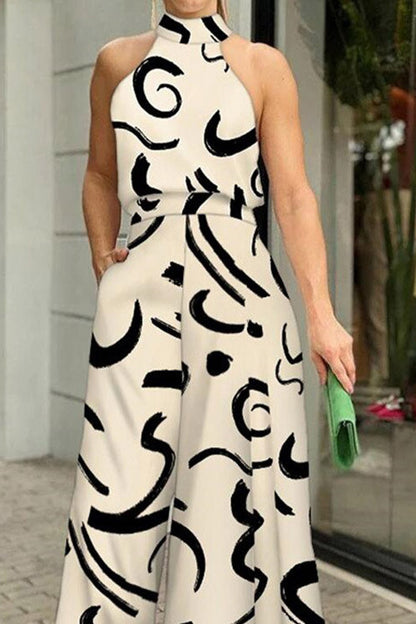 Round Neck Printed Jumpsuit for Women