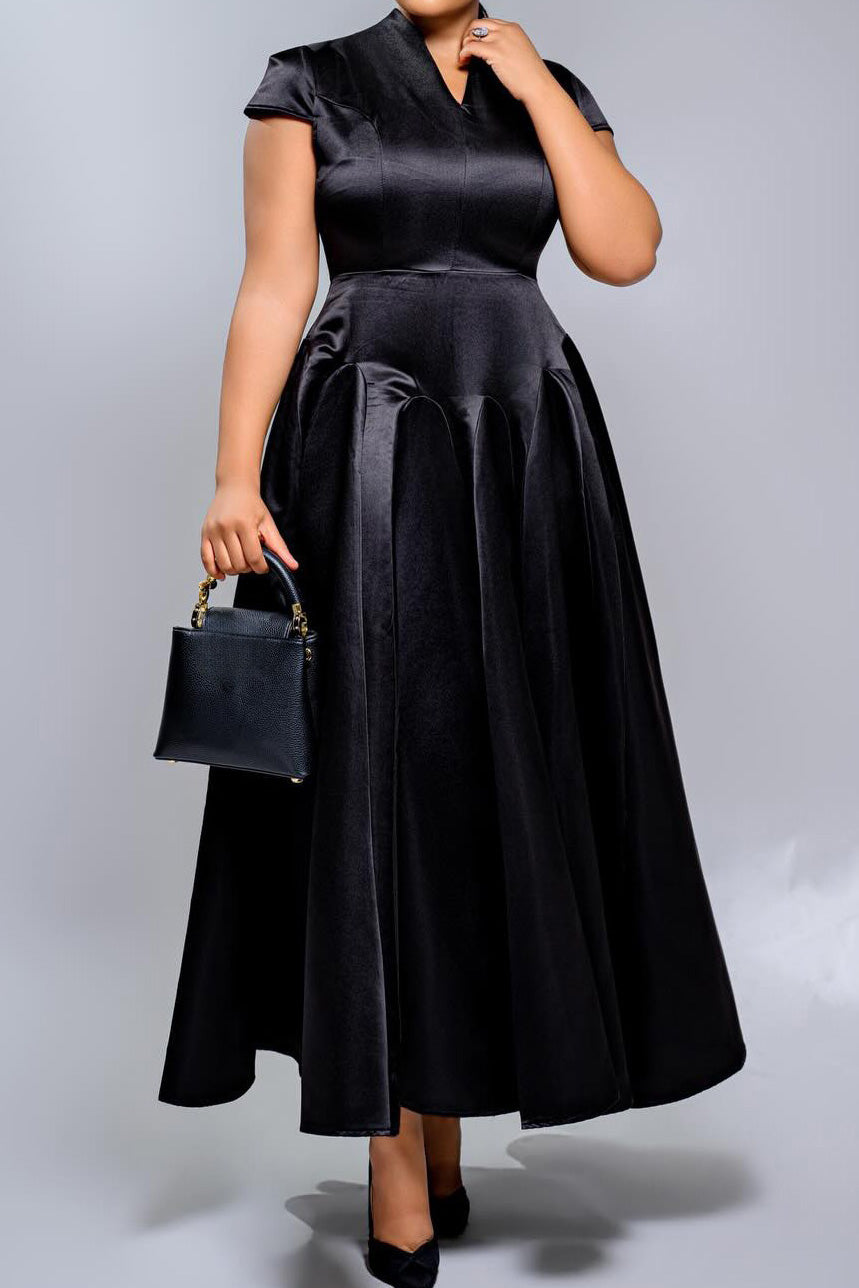 Pleated Cap Sleeve Maxi Dress