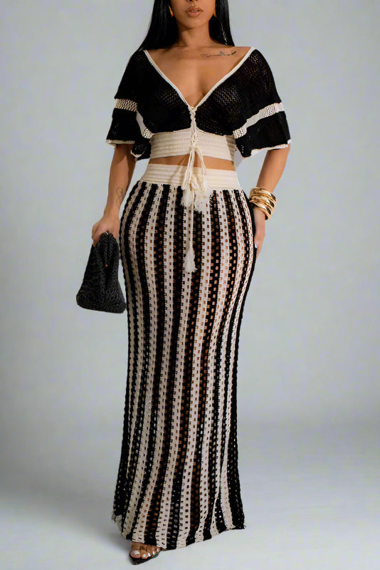 Stripe Knit Skirt Set