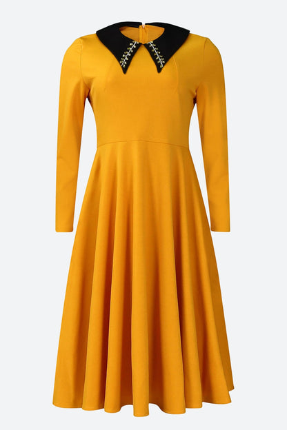 Solid Color Long Sleeve Lapel Elegant Dress