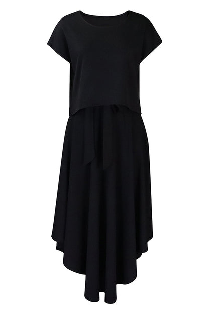 Solid Top & A-Line Midi Skirt