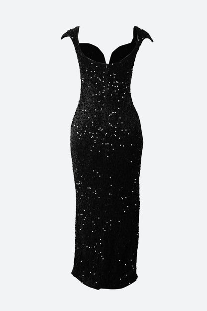 Burgundy Sequin Corset Slit Sweep Dress
