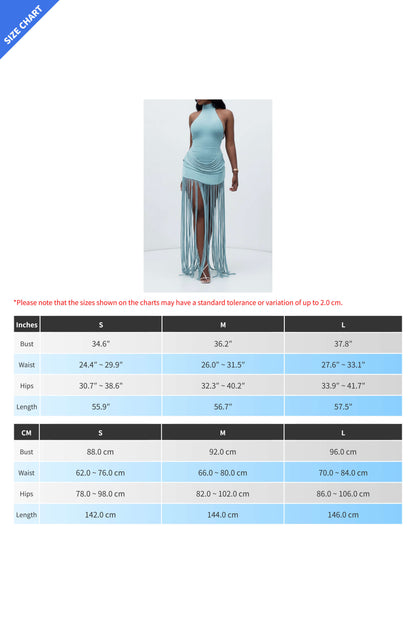 Halter Draped Fringe Maxi Dress