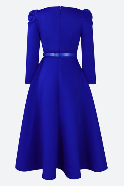 Puff Sleeve Elegant Pleated A-Line Dress