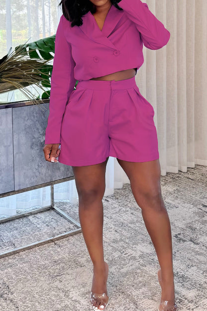 Elegant Blazer Long Sleeve Shorts Set