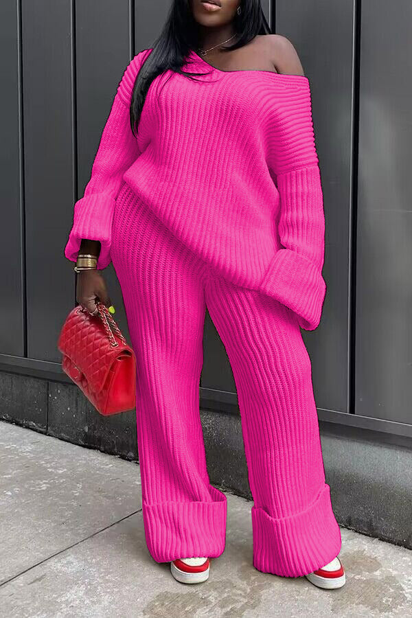 Solid Loose Knitted Two Piece Set