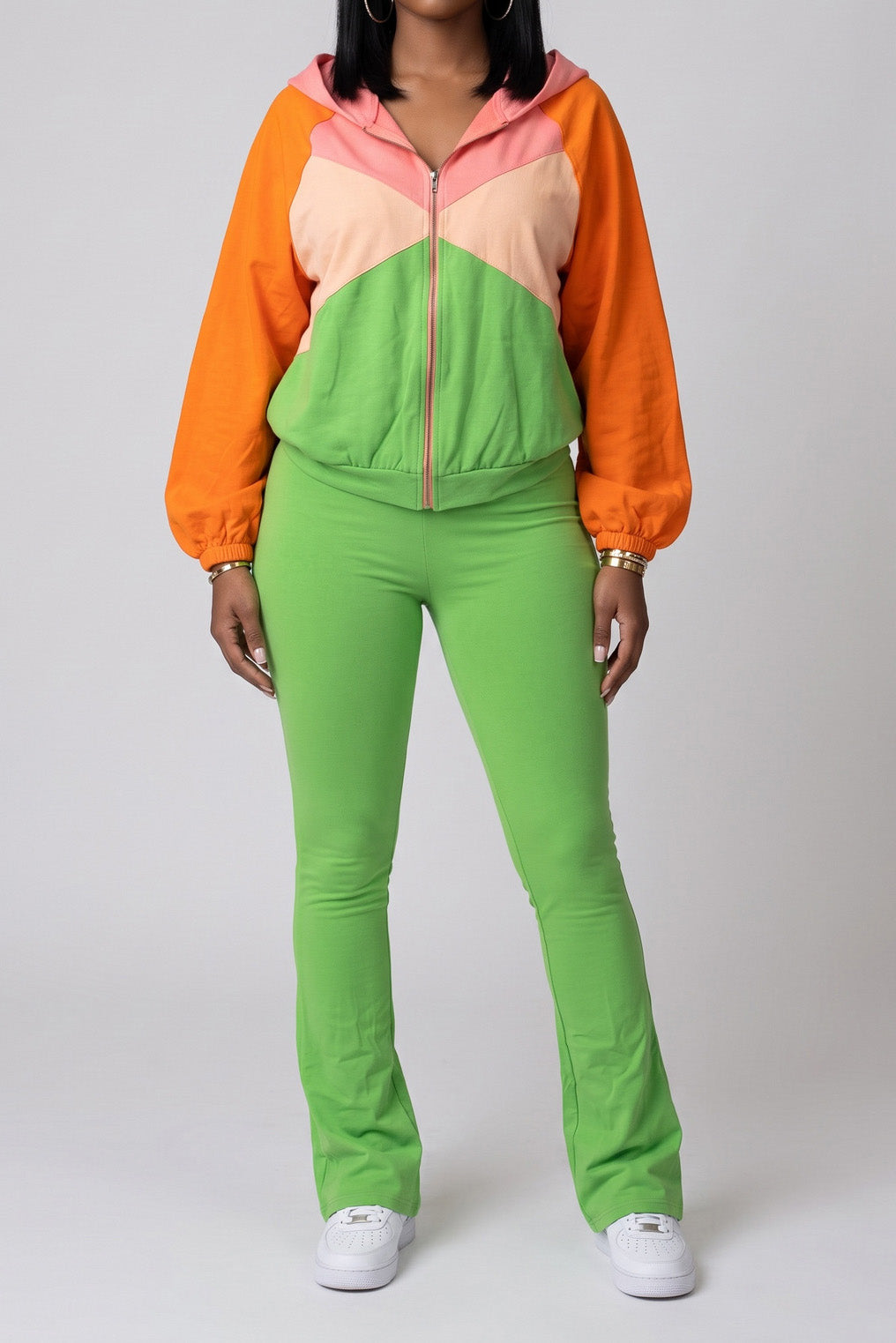 Zip-Front Contrast Panel Track Pants Set