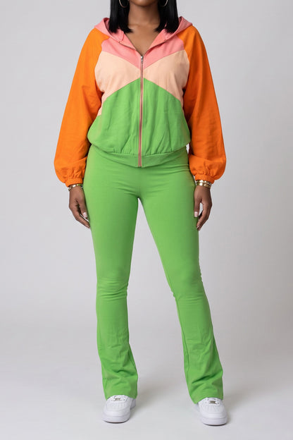 Zip-Front Contrast Panel Track Pants Set