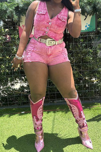 Denim Vest & Shorts Set