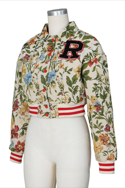 Cropped Tapestry Varsity Jacket
