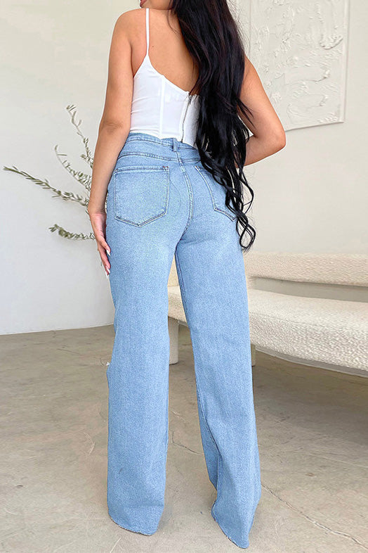 High Waist Light Washed Ripped Jeans