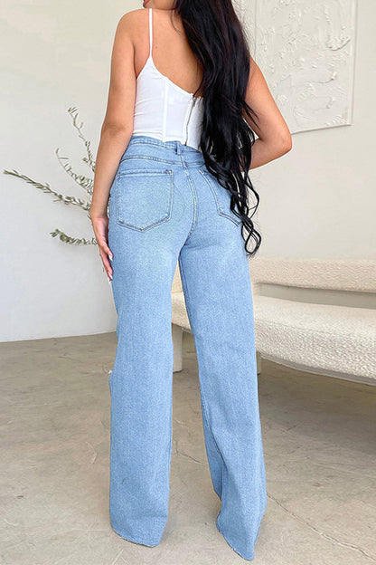 High Waist Light Washed Ripped Jeans