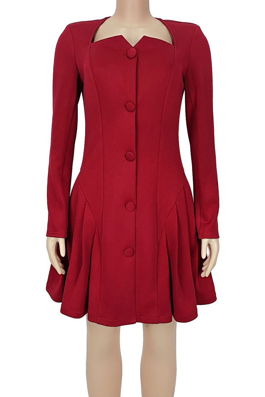 Elegant Deep V Ruffle Long Sleeve Mini Dress
