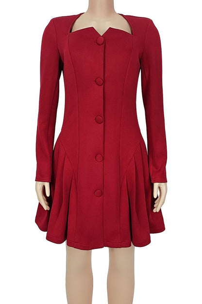 Elegant Deep V Ruffle Long Sleeve Mini Dress