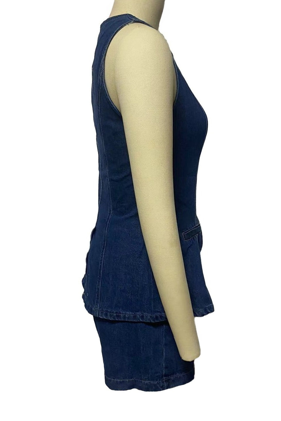Denim Button-Up Vest & Shorts Set
