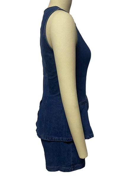 Denim Button-Up Vest & Shorts Set