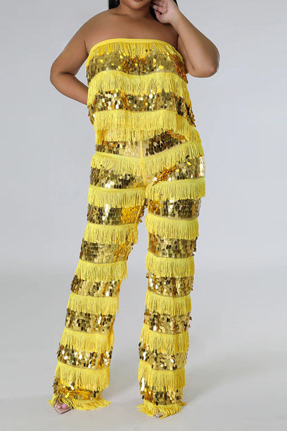 Fringe Sequin Pants Set