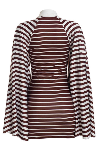 Striped Polo Mini Dress with Bell Sleeves