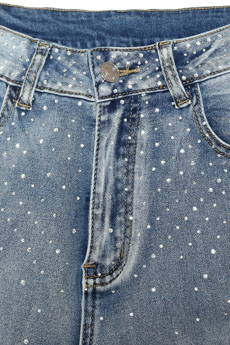 Rhinestone Straight Leg Jeans Pants