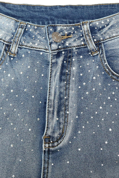 Rhinestone Straight Leg Jeans Pants