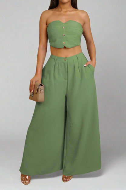 Stretch Tube Top Vest and Wide Leg Pants Set