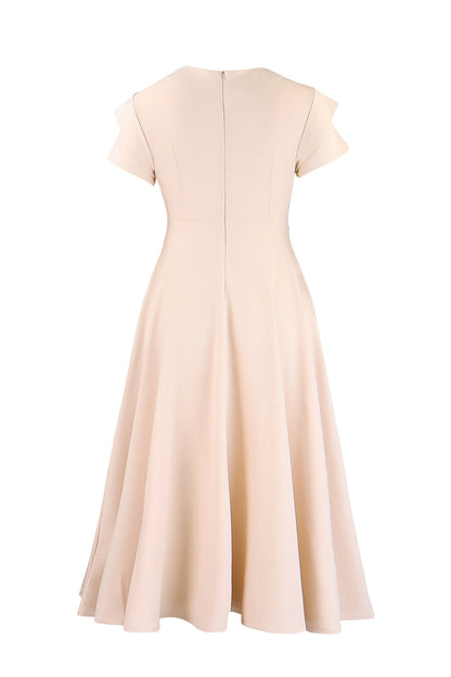 3D Floral Notched Neck A-Line Midi Dress