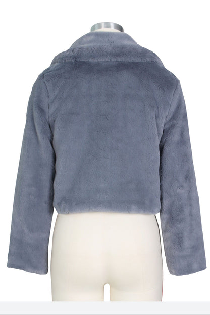 Faux Leather Lapel Short Jacket