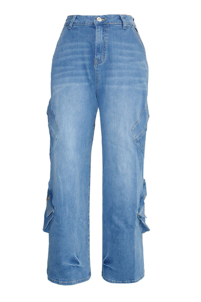 Light Blue Loose Fit Multi-Pocket Jeans