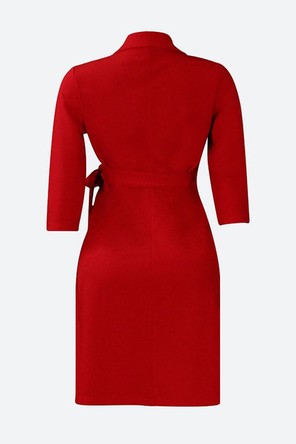 Three-Quarter Sleeves Tie Waist Mini Dresses