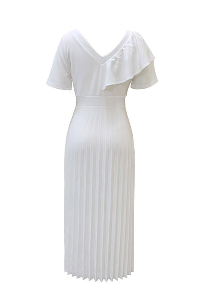 Pleated Flounce Sleeve Slim Fit Dress