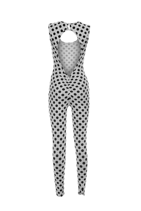 Sleeveless Polka Dot Bodycon Jumpsuit
