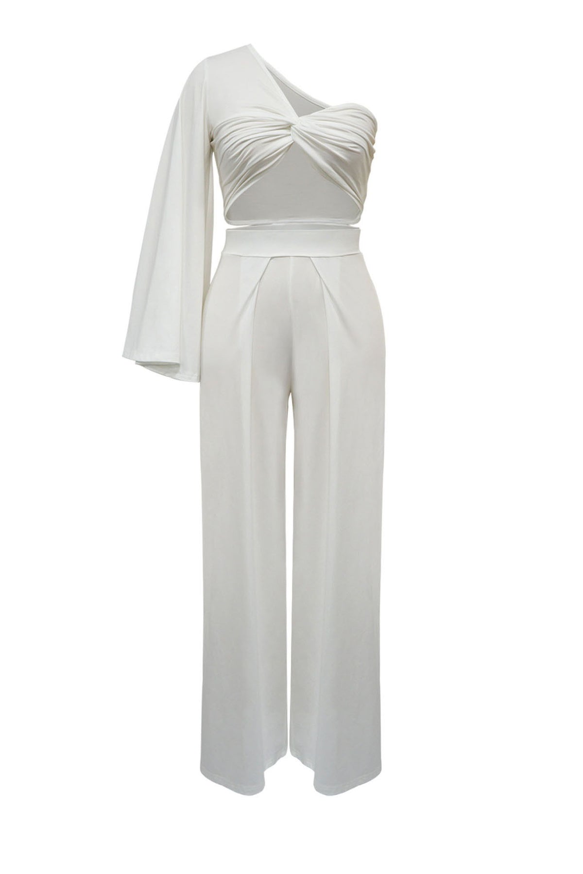 Asymmetrical Twist Crop Top & Draped Wide Leg Pant Set