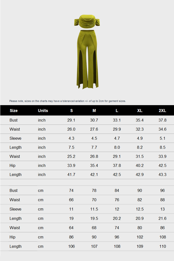 Strapless Top Slit Wide Leg Pant Sets