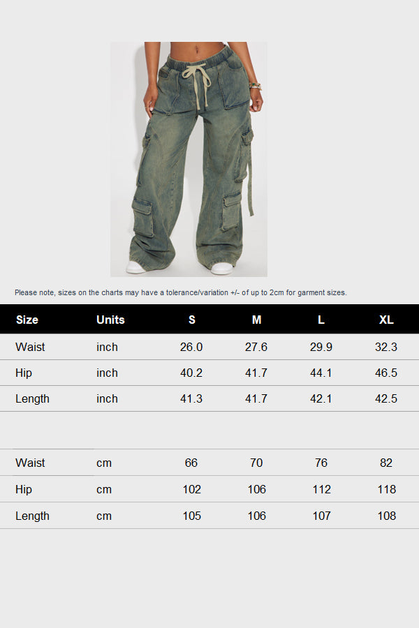 Drawstring Waist Washed Wide Leg Jeans