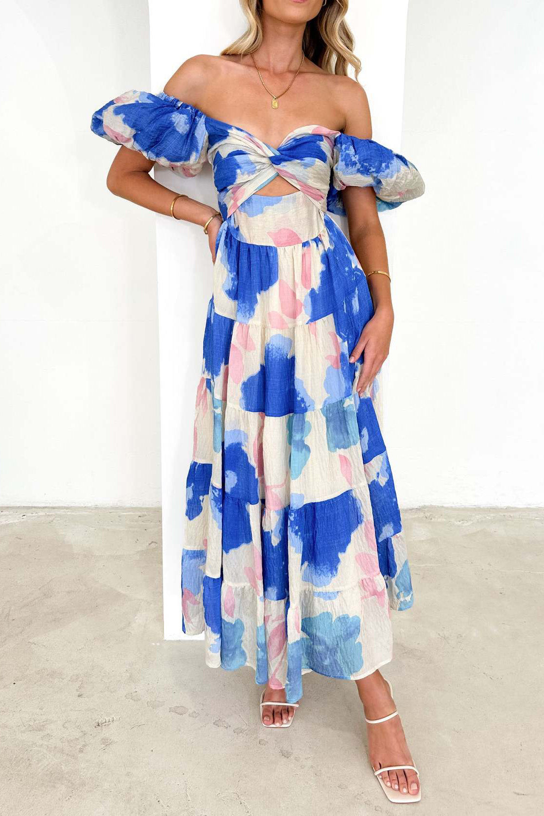 Seaside Printed Puff Sleeve Dress