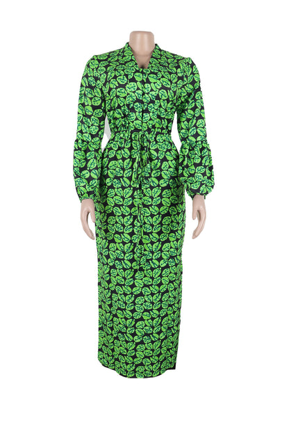 Print Slit V Neck Long Dresses