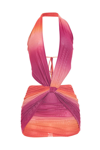 Plunging Halter Twist Front Cutout Mini Dress