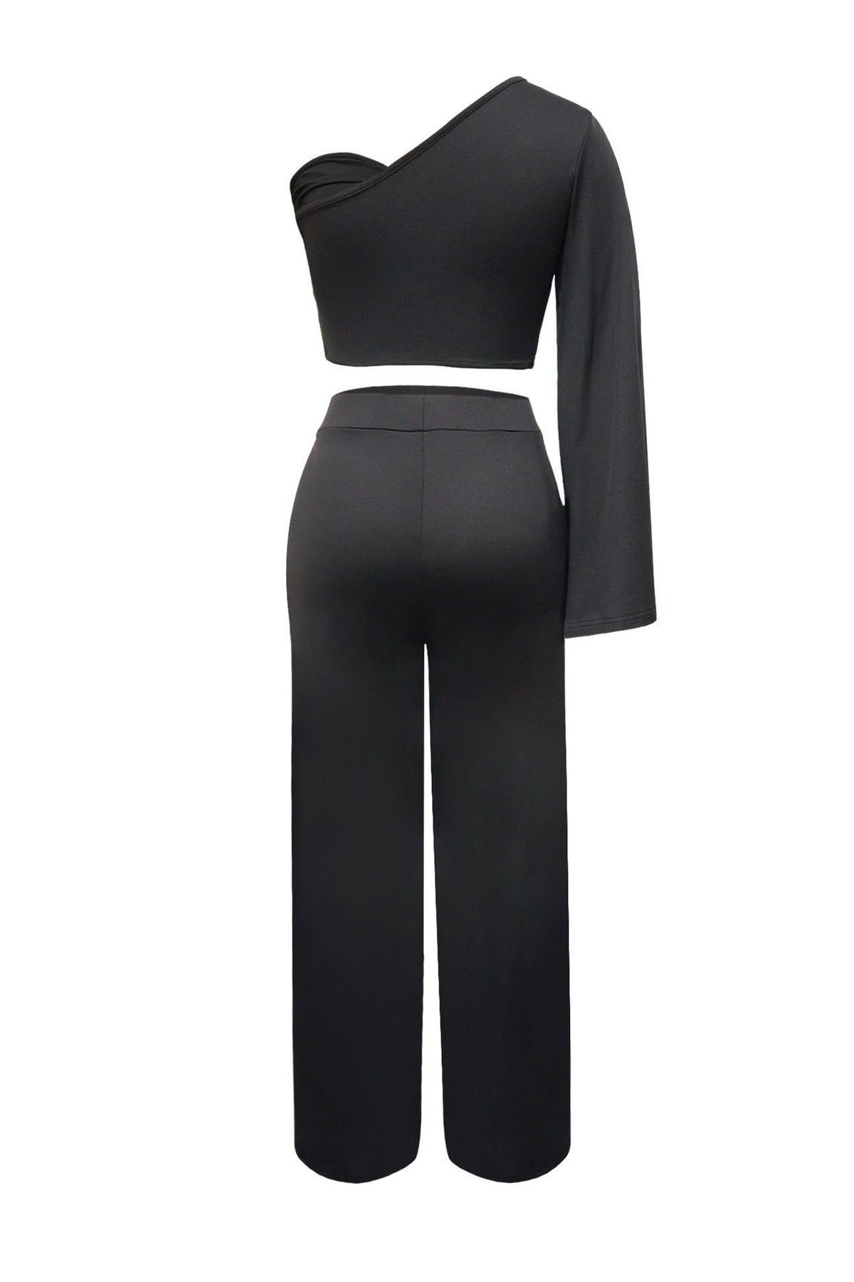 Asymmetrical Twist Crop Top & Draped Wide Leg Pant Set