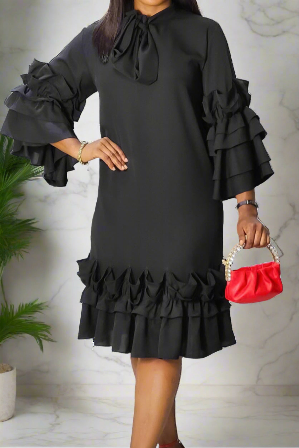 Ruffle Hem Flare Sleeve Maxi Dress