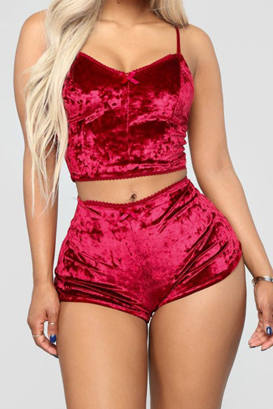 Crushed Velvet Cami & Shorts Lounge Set