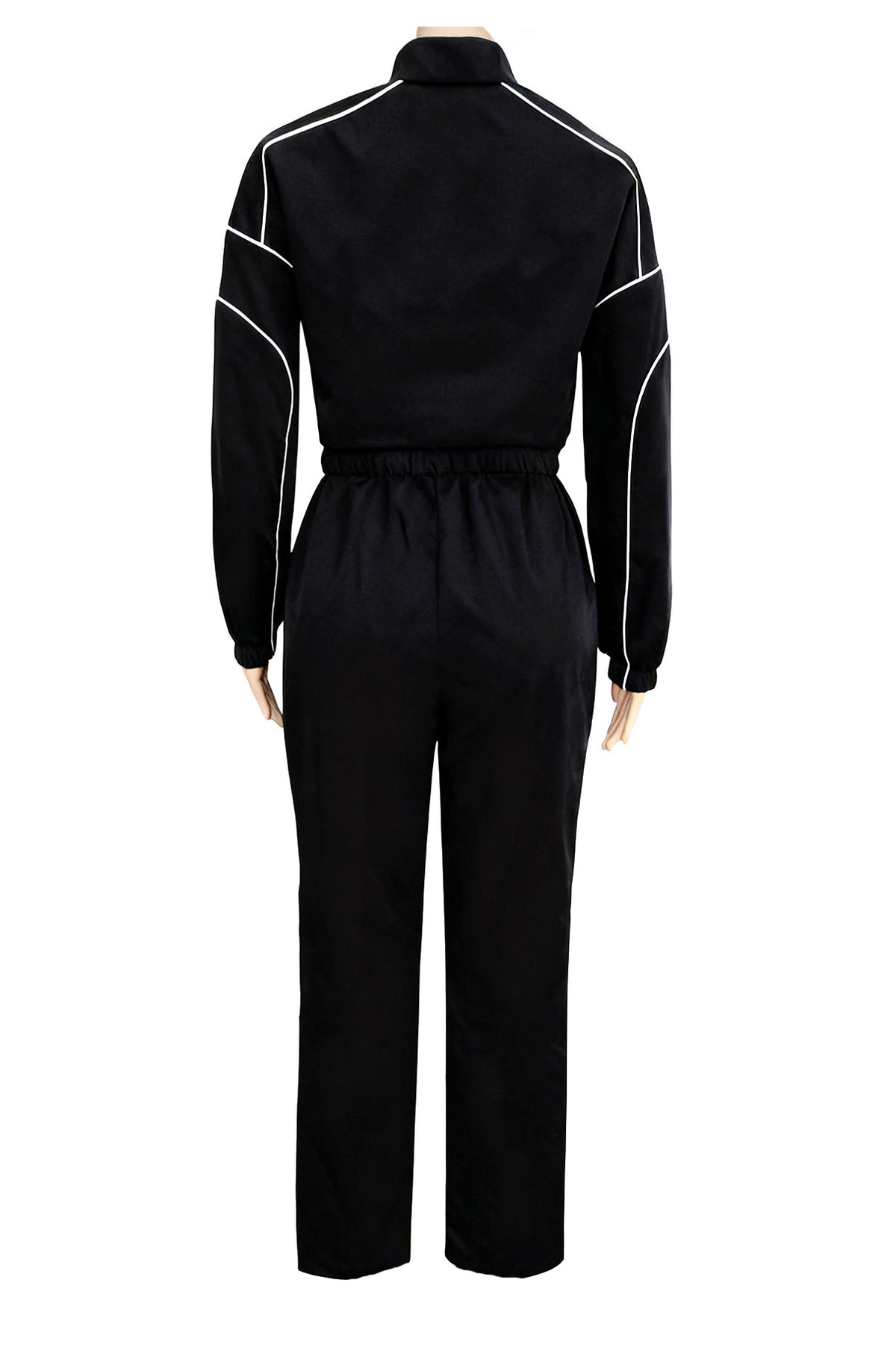 Contrast Piping Zip Pant Set
