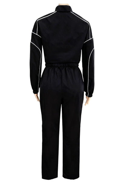 Contrast Piping Zip Pant Set