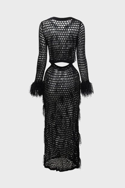 Fringe Knitting Hollow Long Dress